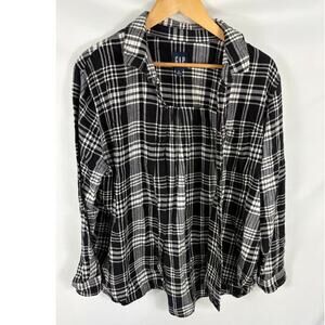 GAP Plaid Black White Flannel Shirt Size XL